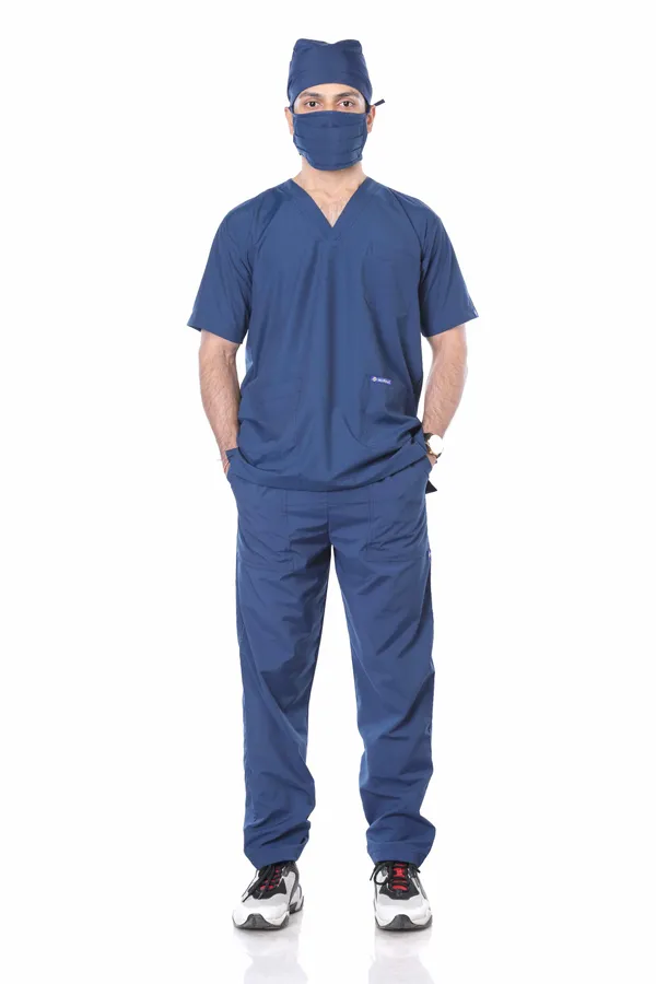 Air_Force_5_Pocket_V_Neck_Scrub_With_Cap_&_Mask_For_Men