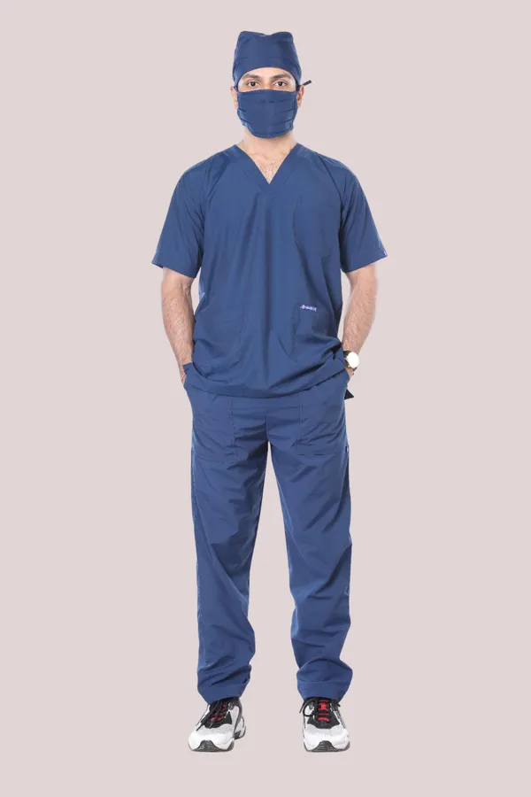 Air_Force_5_Pocket_V_Neck_Scrub_With_Cap_&_Mask_For_Men