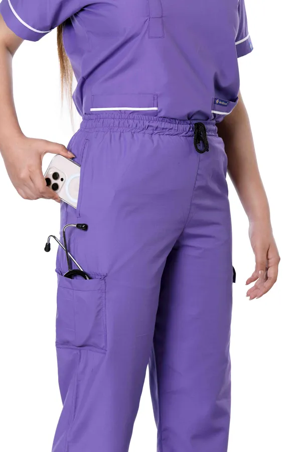 Lavender_9_Pocket_Mandarin_Collar_Scrub_With_Cap_&_Mask_For_Women