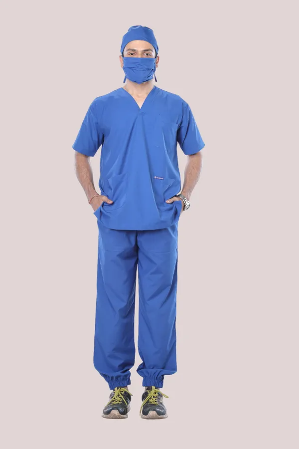 Royal_Blue_7_Pocket_Mandarin_Collar_Scrub_With_Cap_&_Mask_For_Men
