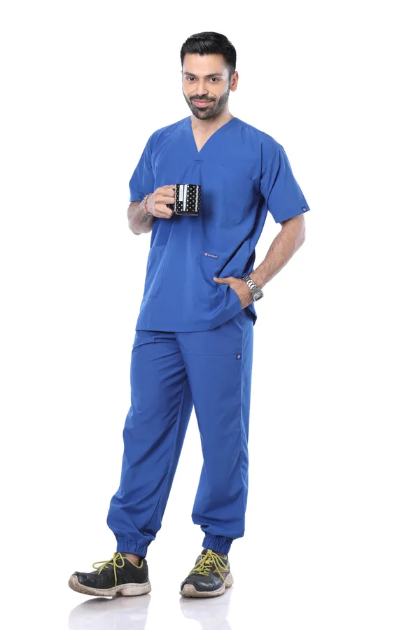 Royal_Blue_7_Pocket_Mandarin_Collar_Scrub_With_Cap_&_Mask_For_Men