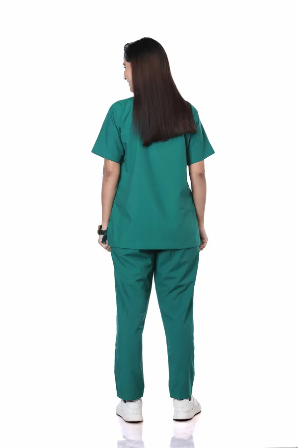 Green_9_Pocket_Scrub_V_Neck_With_Cap_&_Mask_For_Women