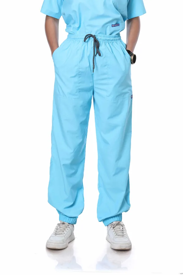 Pastel_Blue_7_Pocket_Biofit_Collar_Scrub_With_Cap_&_Mask_For_Women