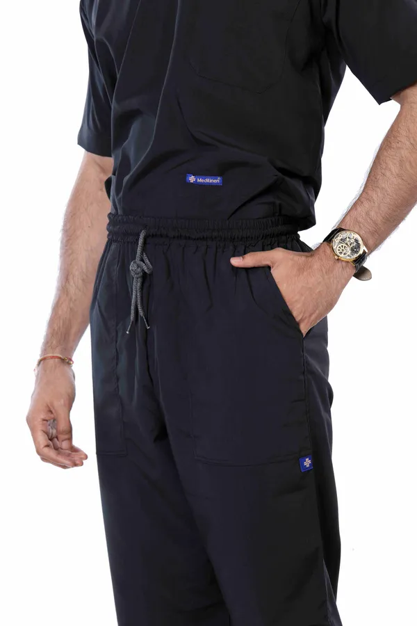 Black_5_Pocket_V_Neck_Scrub_With_Cap_&_Mask_For_Men
