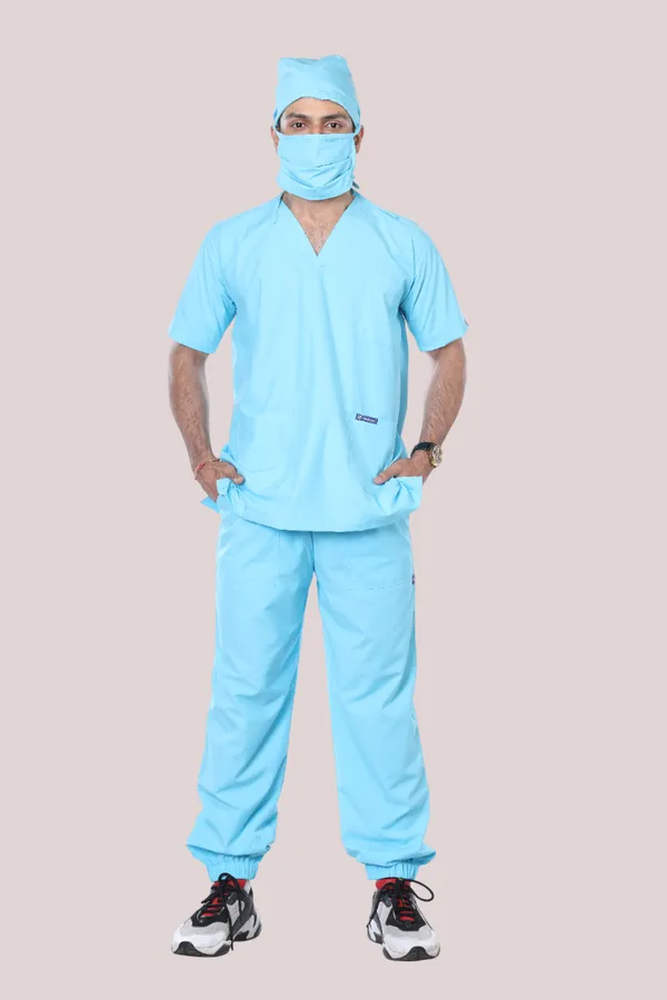 Pastel_Blue_7_Pocket_Mandarin_Collar_Scrub_With_Cap_&_Mask_For_Men