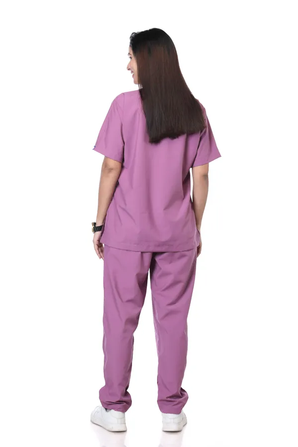 Misty_Pink_9_Pocket_Scrub_V_Neck_With_Cap_&_Mask_For_Women