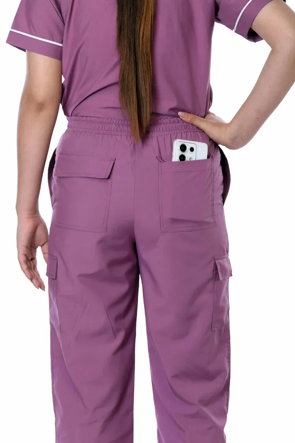 Misty_Pink_9_Pocket_Scrub_V_Neck_With_Cap_&_Mask_For_Women