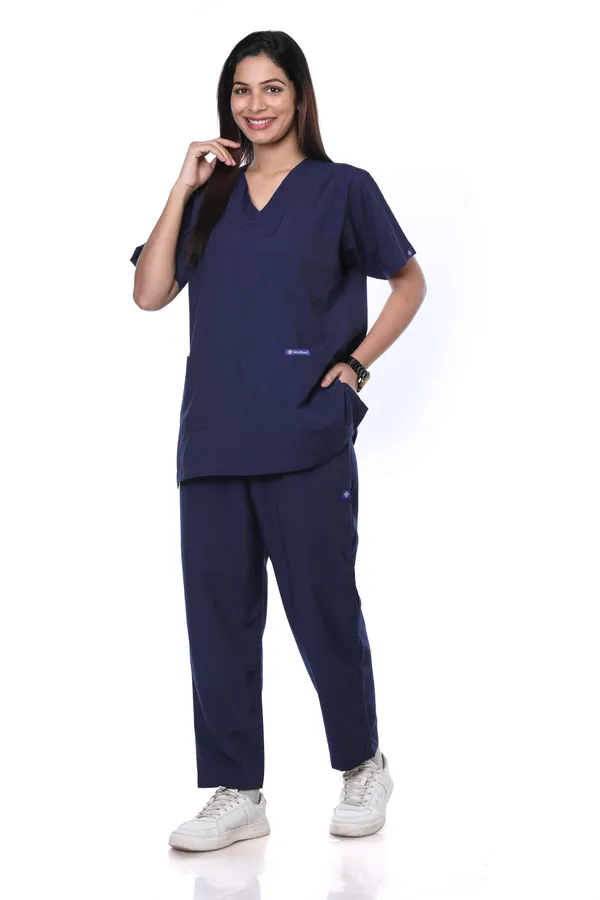 Navy_Blue_9_Pocket_Scrub_V_Neck_With_Cap_&_Mask_For_Women