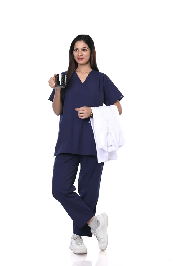 Navy_Blue_9_Pocket_Scrub_V_Neck_With_Cap_&_Mask_For_Women