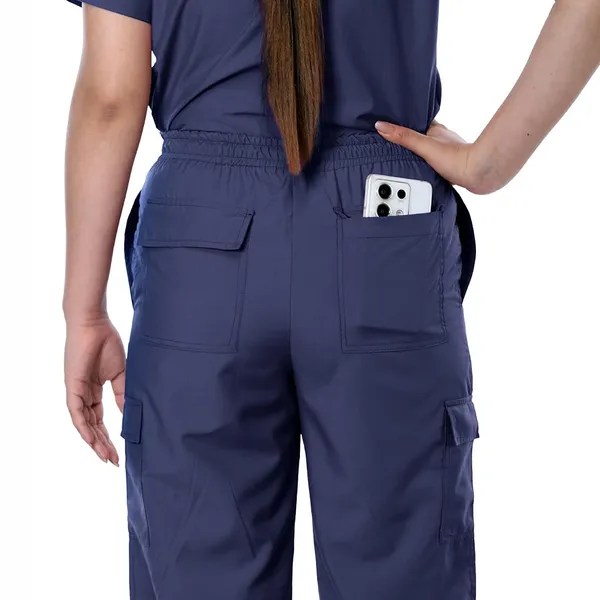 Navy_Blue_9_Pocket_Scrub_V_Neck_With_Cap_&_Mask_For_Women