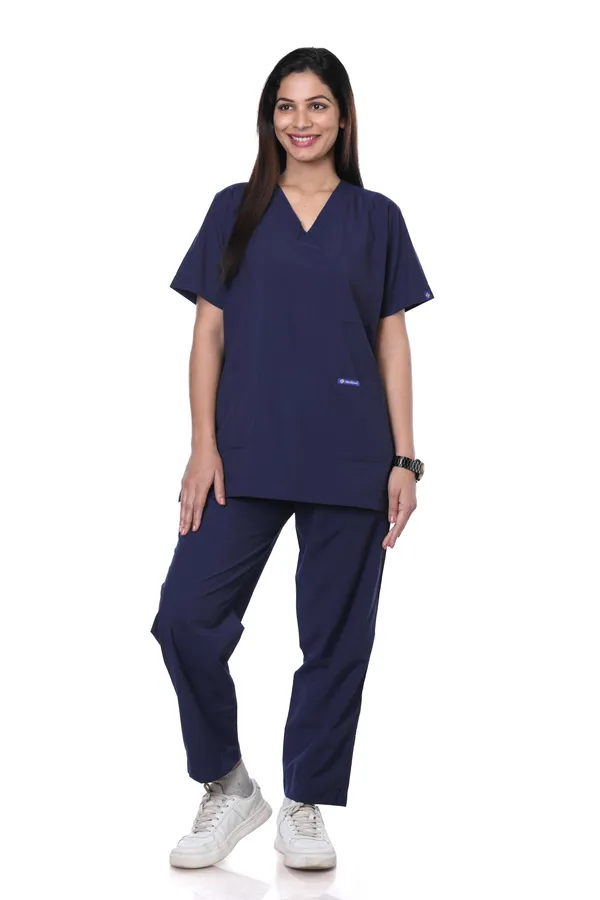 Navy_Blue_9_Pocket_Scrub_V_Neck_With_Cap_&_Mask_For_Women