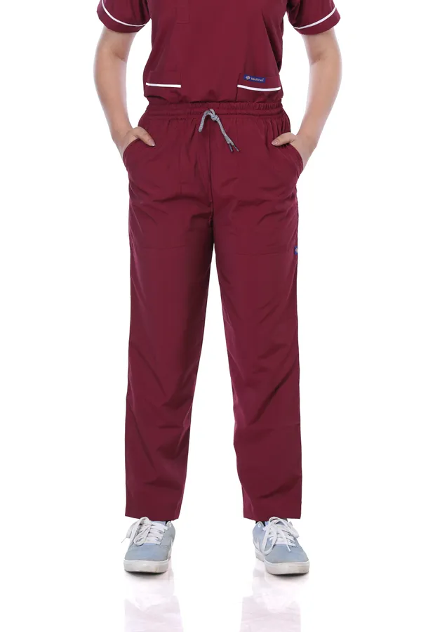 Maroon_5_Pocket_Biofit_Collar_Scrub_With_Cap_&_Mask_For_Women