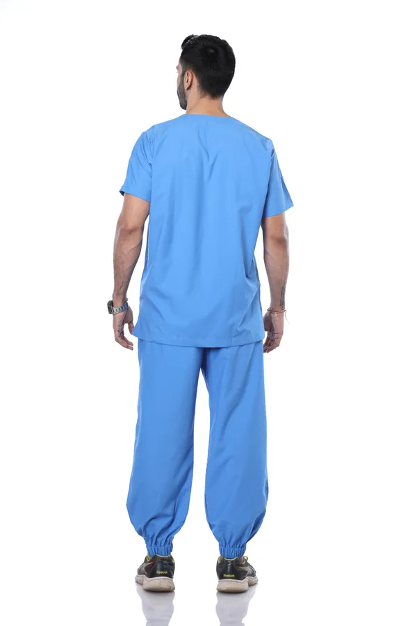 Sky_Blue_7_Pocket_Mandarin_Collar_Scrub_With_Cap_&_Mask_For_Men