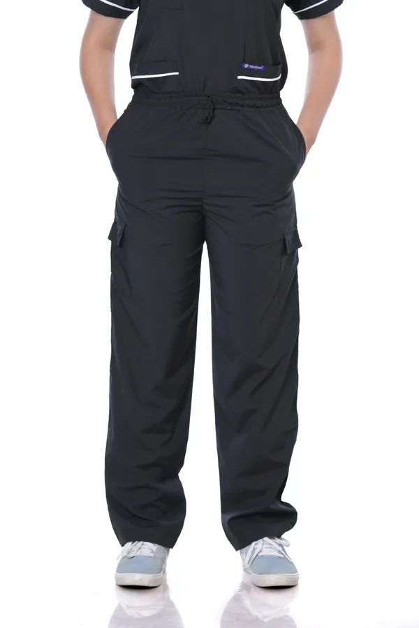 Black_9_Pocket_Biofit_Collar_Scrub_With_Cap_&_Mask_For_Women