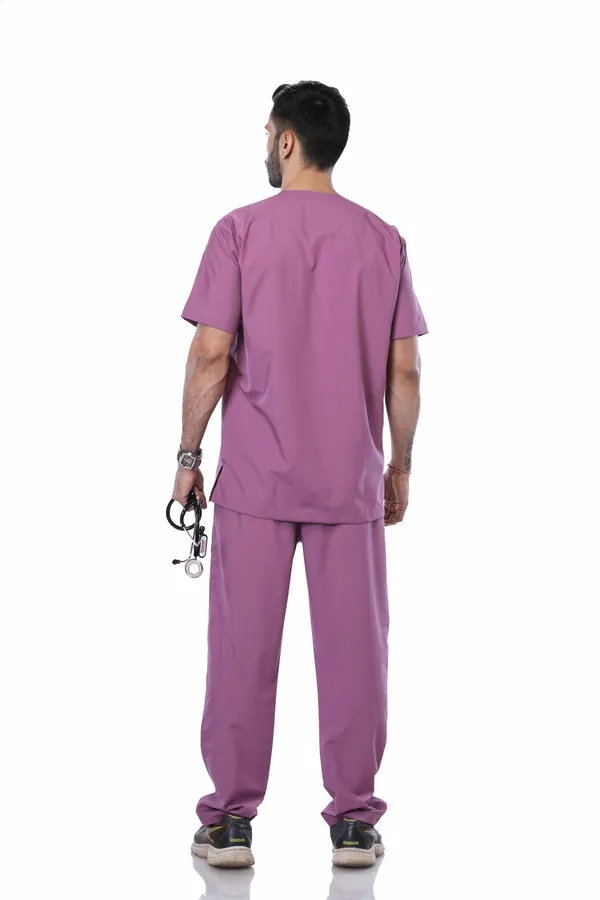 Misty_Pink_5_Pocket_V_Neck_Scrub_With_Cap_&_Mask_For_Men