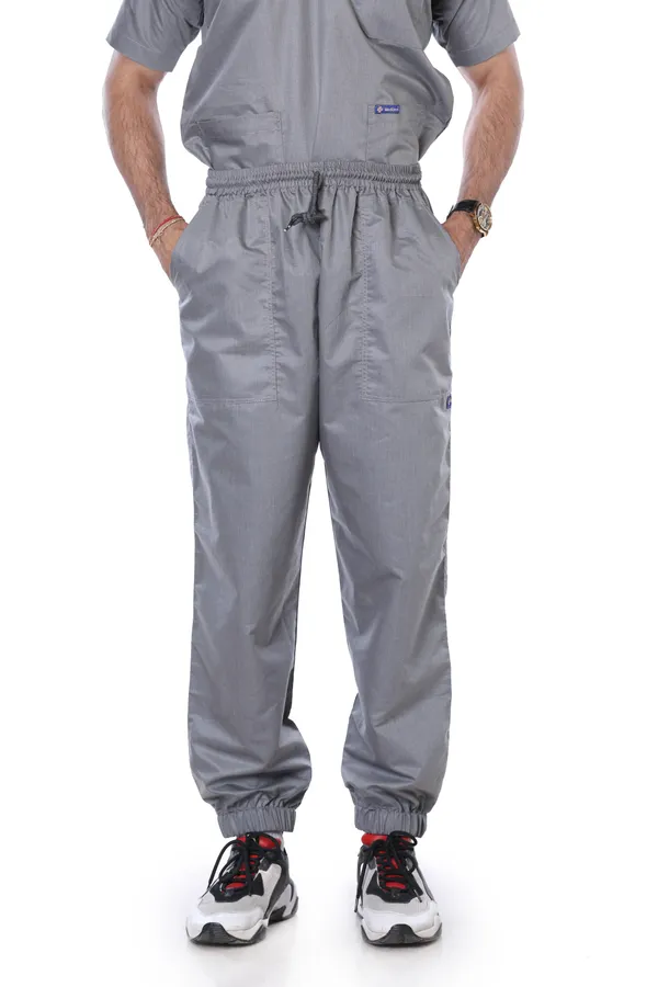Grey_7_Pocket_V_Neck_Scrub_With_Cap_&_Mask_For_Men