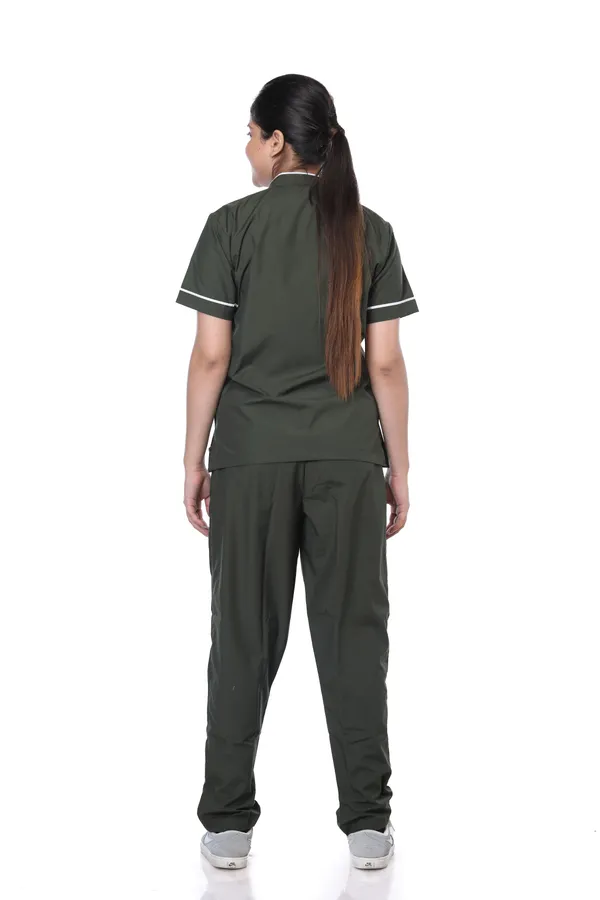 Forest_Green_5_Pocket_Biofit_Collar_Scrub_With_Cap_&_Mask_For_Women