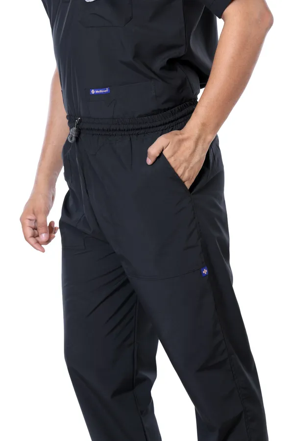 Black_5_Pocket_Mandarin_Collar_Scrub_With_Cap_&_Mask_For_Men