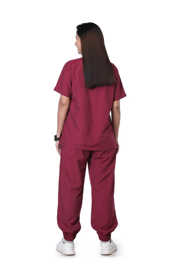 Maroon_7_Pocket_V_Neck_Scrub_With_Cap_&_Mask_For_Women