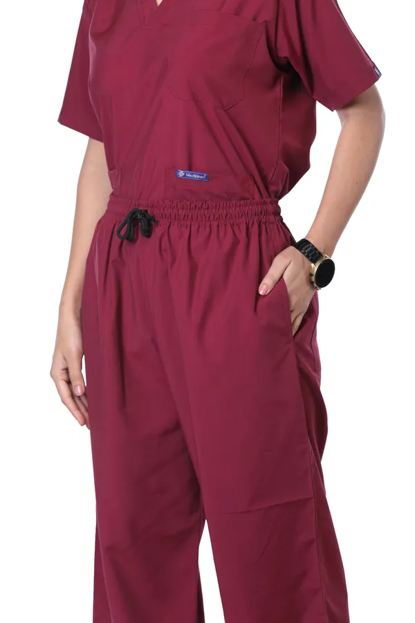 Maroon_7_Pocket_V_Neck_Scrub_With_Cap_&_Mask_For_Women