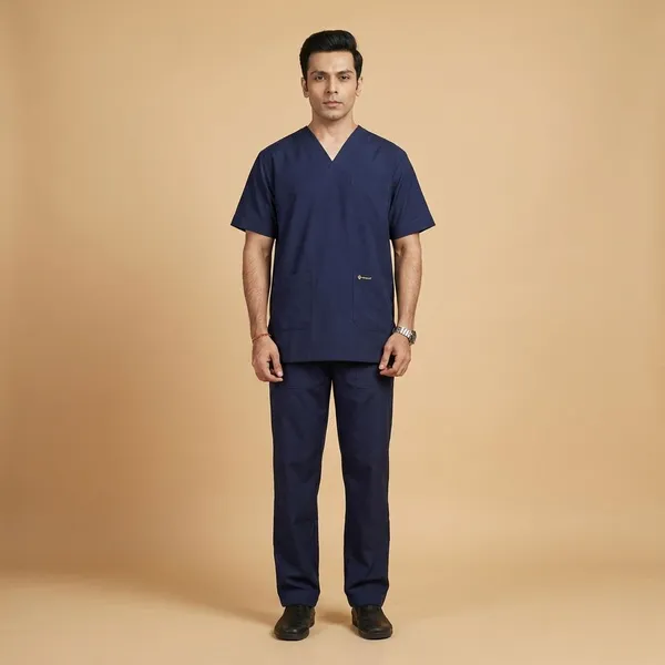 Navy_Blue_7_Pocket_V_Neck_Scrub_With_Cap_&_Mask_For_Men