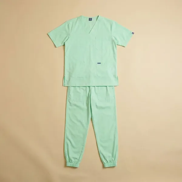 Pastel_Green_7_Pocket_V_Neck_Scrub_With_Cap_&_Mask_For_Men