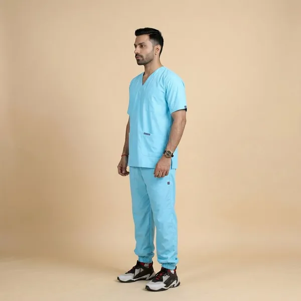 Pastel_Blue_7_Pocket_V_Neck_Scrub_With_Cap_&_Mask_For_Men