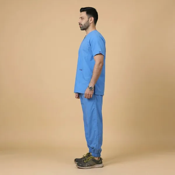 Sky_Blue_7_Pocket_V_Neck_Scrub_With_Cap_&_Mask_For_Men