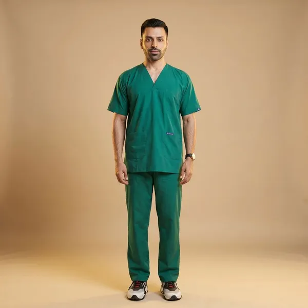 Green_9_Pocket_Scrub_V_Neck_With_Cap_&_Mask_For_Men