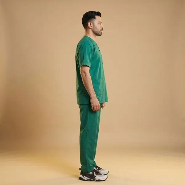 Green_9_Pocket_Scrub_V_Neck_With_Cap_&_Mask_For_Men
