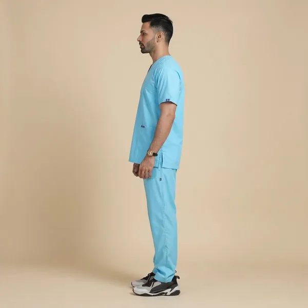 Pastel_Blue_9_Pocket_Scrub_V_Neck_With_Cap_&_Mask_For_Men