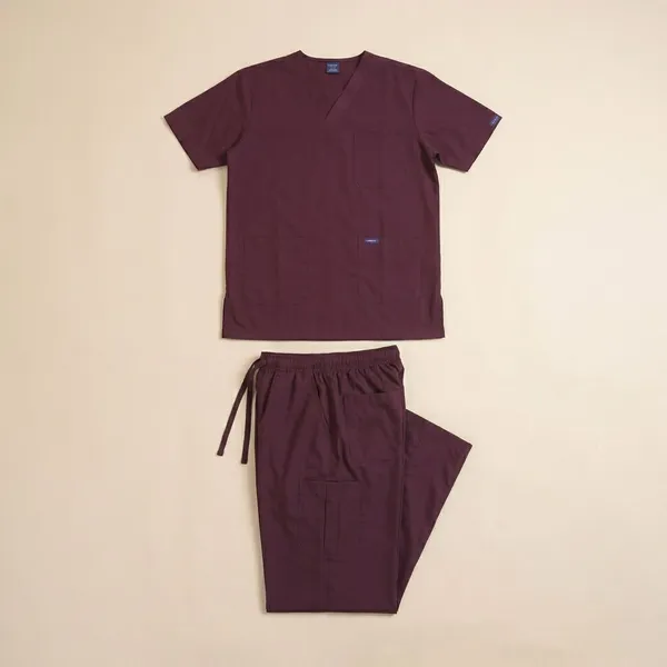 Wine_9_Pocket_Scrub_V_Neck_With_Cap_&_Mask_For_Men