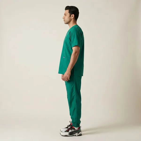 Green_7_Pocket_Mandarin_Collar_Scrub_With_Cap_&_Mask_For_Men