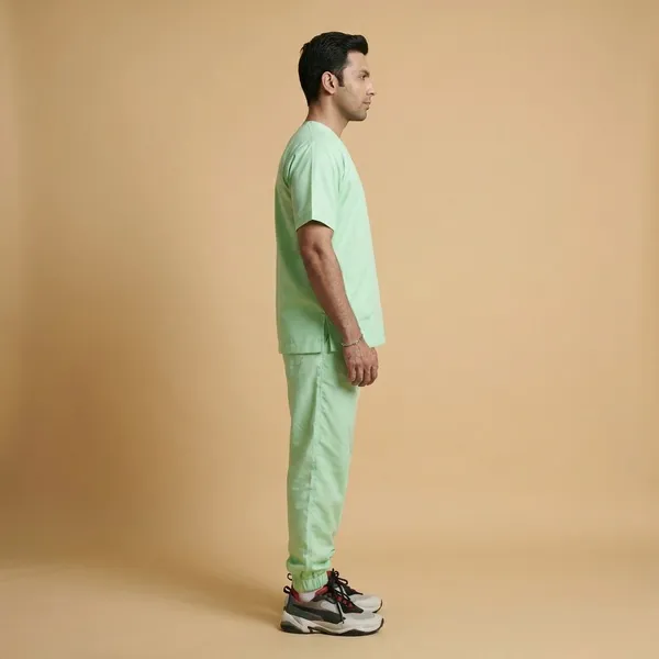 Pastel_Green_7_Pocket_Mandarin_Collar_Scrub_With_Cap_&_Mask_For_Men