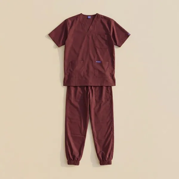 Wine_7_Pocket_Mandarin_Collar_Scrub_With_Cap_&_Mask_For_Men