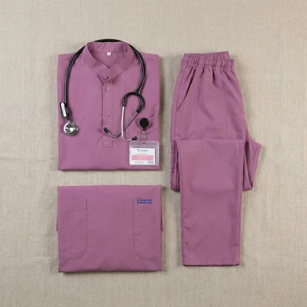 Misty_Pink_9_Pocket_Mandarin_Collar_Scrub_With_Cap_&_Mask_For_Men