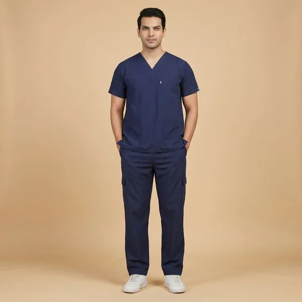 Navy_Blue_9_Pocket_Mandarin_Collar_Scrub_With_Cap_&_Mask_For_Men