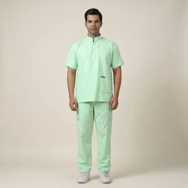 Pastel_Green_9_Pocket_Mandarin_Collar_Scrub_With_Cap_&_Mask_For_Men