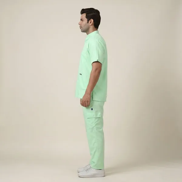Pastel_Green_9_Pocket_Mandarin_Collar_Scrub_With_Cap_&_Mask_For_Men