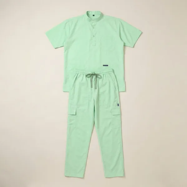 Pastel_Green_9_Pocket_Mandarin_Collar_Scrub_With_Cap_&_Mask_For_Men