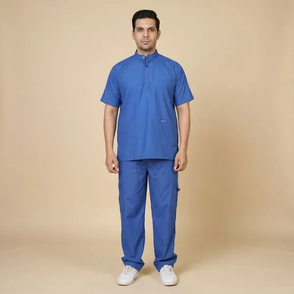 Royal_Blue_9_Pocket_Mandarin_Collar_Scrub_With_Cap_&_Mask_For_Men
