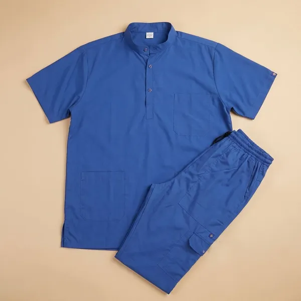 Royal_Blue_9_Pocket_Mandarin_Collar_Scrub_With_Cap_&_Mask_For_Men