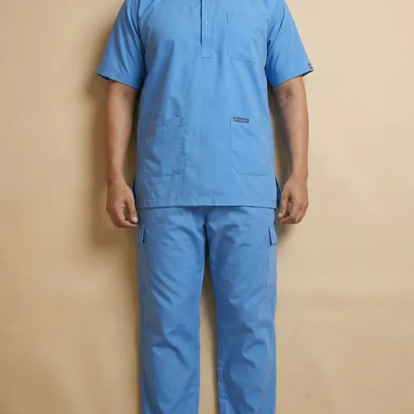 Sky_Blue_9_Pocket_Mandarin_Collar_Scrub_With_Cap_&_Mask_For_Men