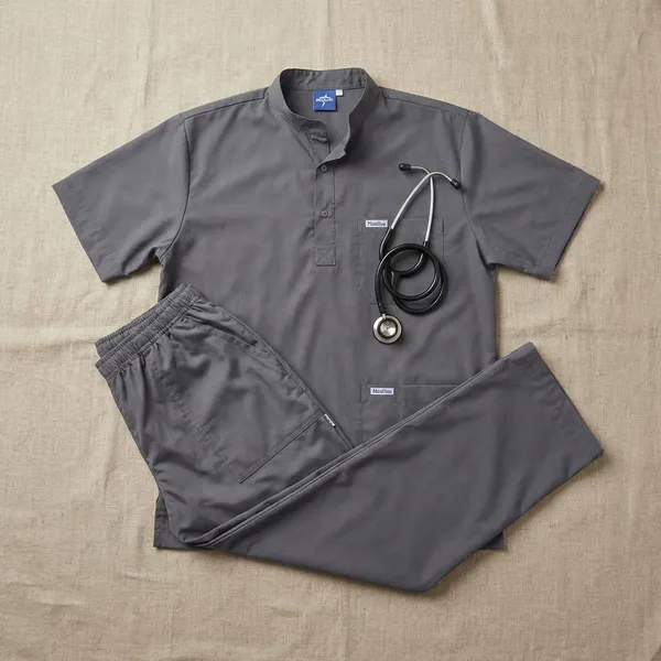 Grey_5_Pocket_Mandarin_Collar_Scrub_With_Cap_&_Mask_For_Men