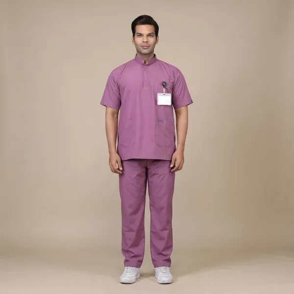 Misty_Pink_5_Pocket_Mandarin_Collar_Scrub_With_Cap_&_Mask_For_Men