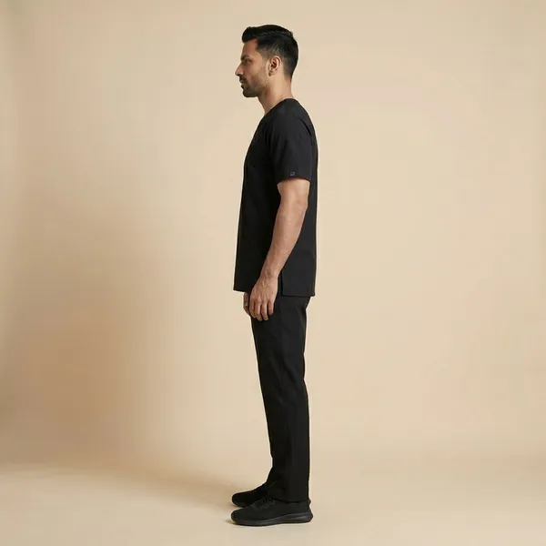 Black_5_Pocket_V_Neck_Scrub_With_Cap_&_Mask_For_Men