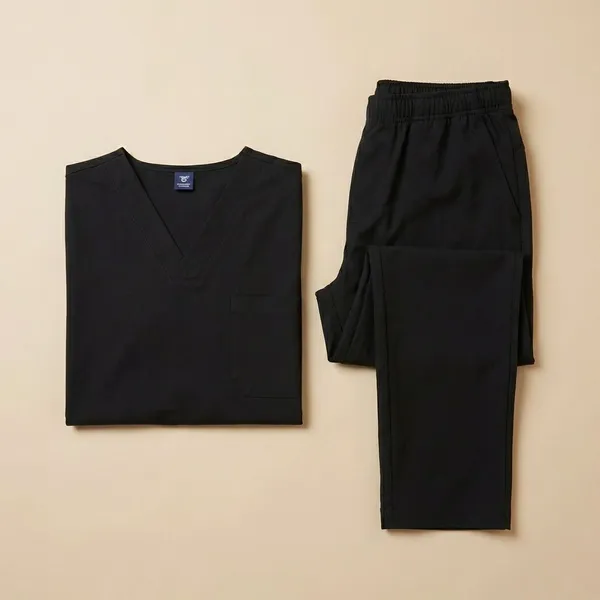 Black_5_Pocket_V_Neck_Scrub_With_Cap_&_Mask_For_Men
