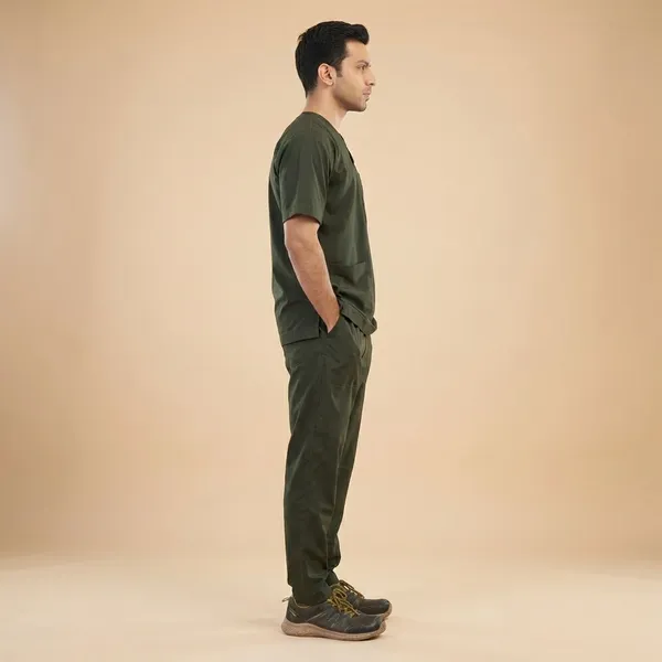 Forest_Green_5_Pocket_V_Neck_Scrub_With_Cap_&_Mask_For_Men