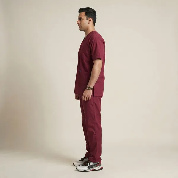 Maroon_5_Pocket_V_Neck_Scrub_With_Cap_&_Mask_For_Men