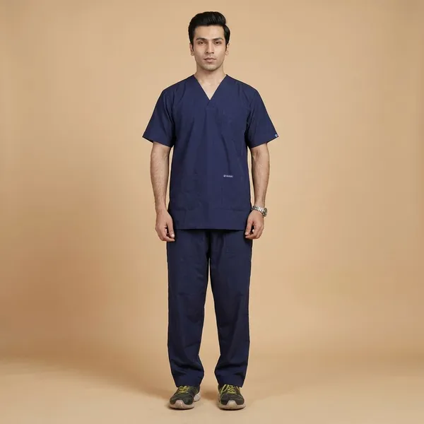 Navy_Blue_5_Pocket_V_Neck_Scrub_With_Cap_&_Mask_For_Men